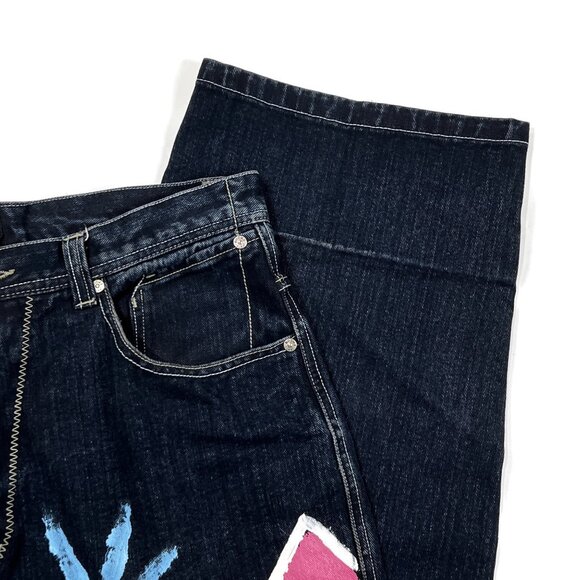 Boom X Jeans Mens 34 x 32 Baggy Wide Leg Y2K Painted Hiphop Denim Vintage 90s - Picture 2 of 14